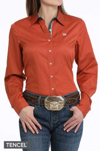 Load image into Gallery viewer, Women&#39;s Striped Button-Down Western Shirt - Copper