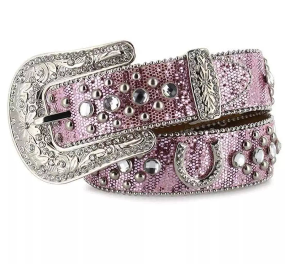 Pink Rhinestones Horseshoe Belt - Henderson's Western Store