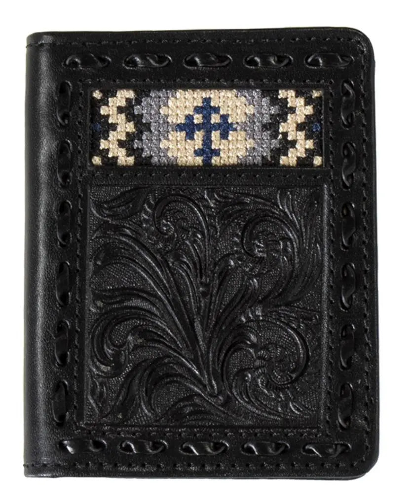 Black Leather Cross Inlay Bifold Wallet - Henderson's Western Store