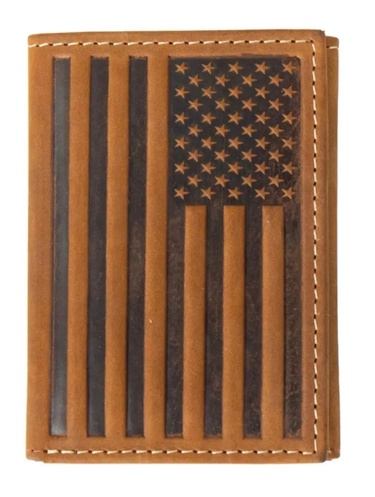 Brown Embossed Flag Rodeo Wallet ~ Tri-Fold - Henderson's Western Store