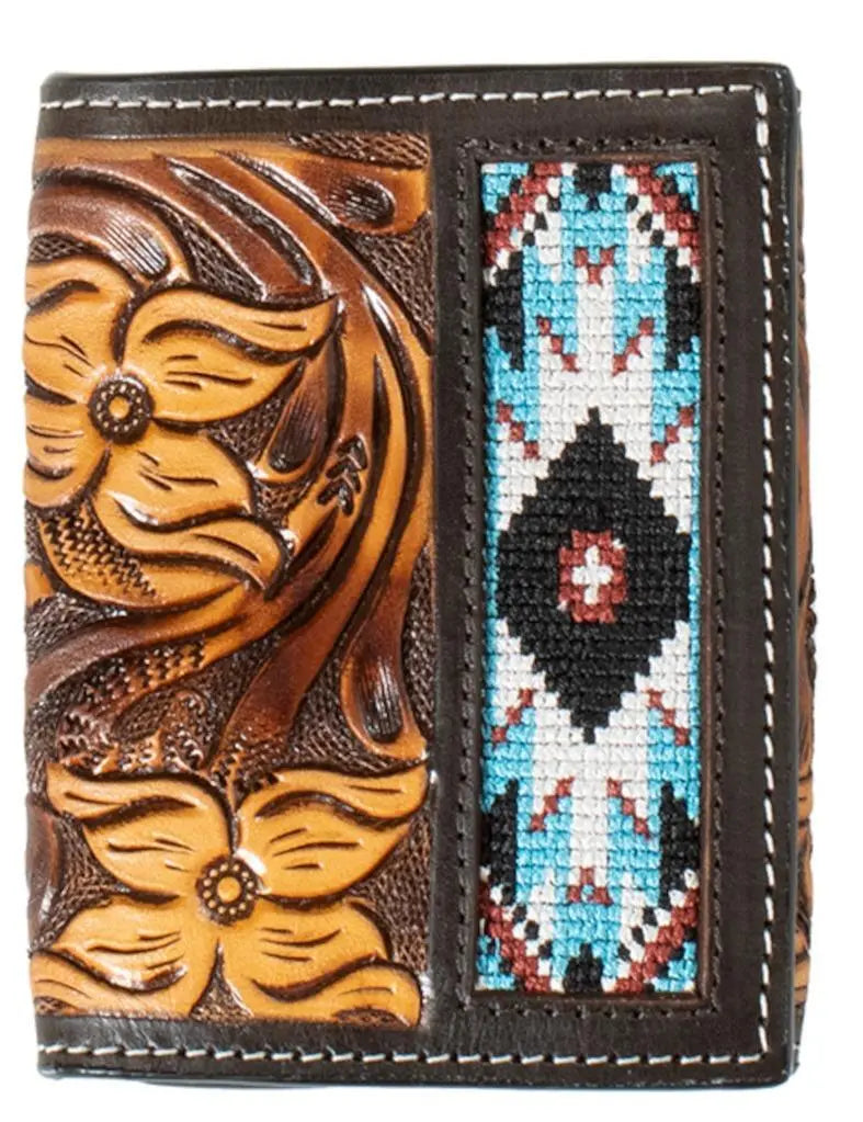Leather Floral Embroidery Inlay ~ Tri-Fold - Henderson's Western Store