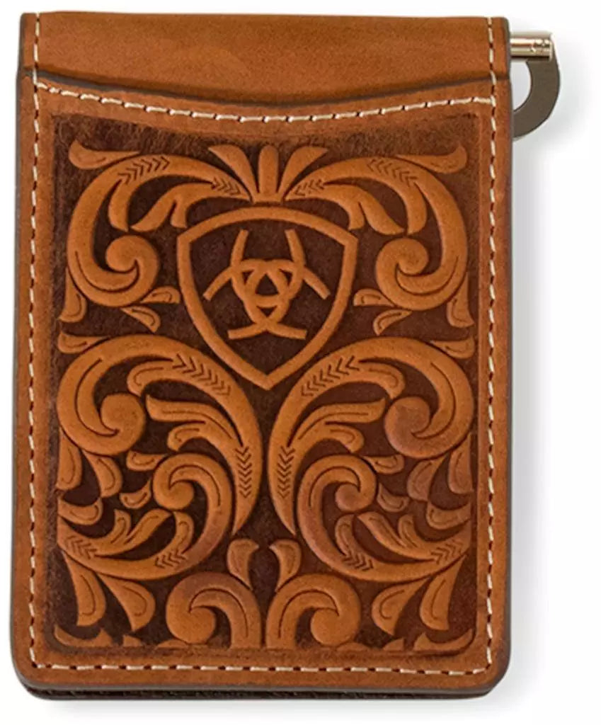 Ariat Leather Embossed Scrolling Wallet ~ Money Clip