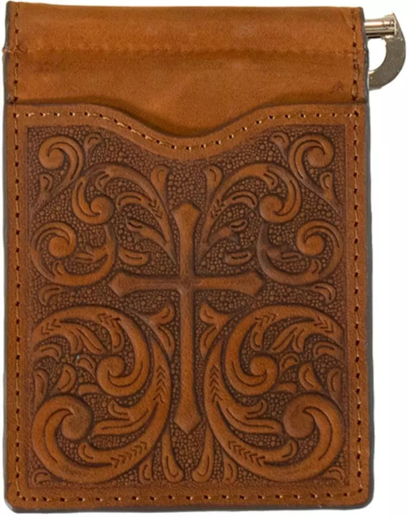 Leather Embossed Cross Wallet ~ Money Clip