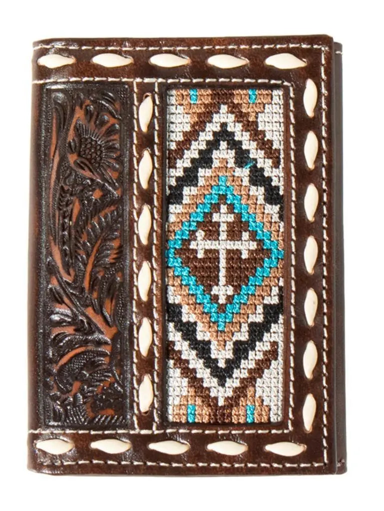 Leather Cross Embroidery Rodeo Wallet ~ Tri-Fold - Henderson's Western Store