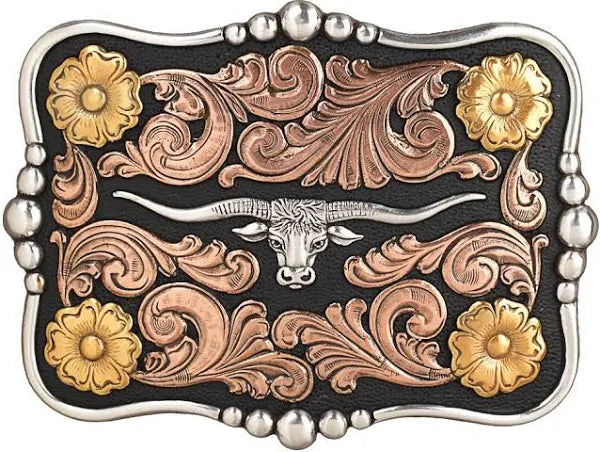 Longhorn Belt Buckle ~ Black & Gold - Henderson's Western Store