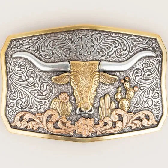 Longhorn Belt Buckle ~ Cactus - Henderson's Western Store