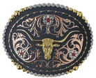 Western Edge Belt Buckle ~ Longhorn ~ Tri Color - Henderson's Western Store