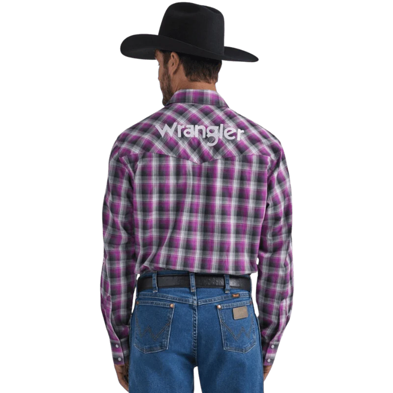 Men's Wrangler Logo Plaid ~ Purple - Henderson's Western Store