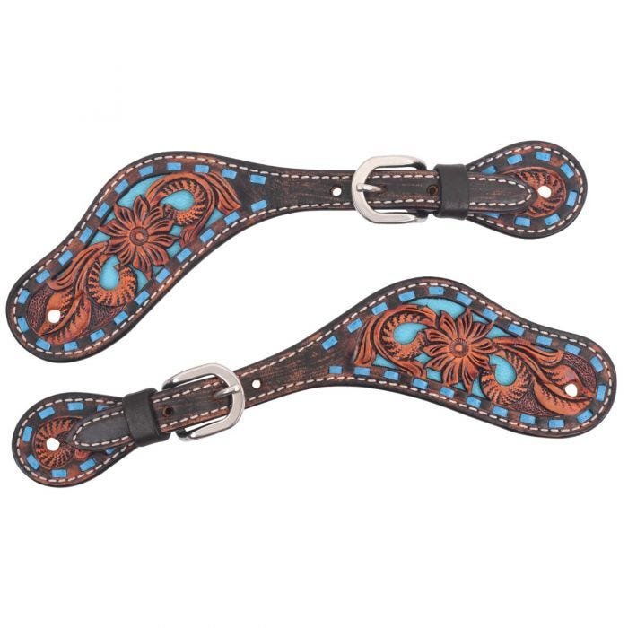 Bronco Blue Texas Flower ~ Spur Strap spur strap reinsman   