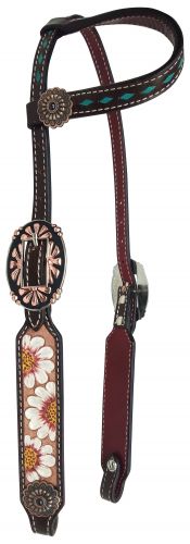 Leather Single Ear W/White Flowers - Henderson's Western Store