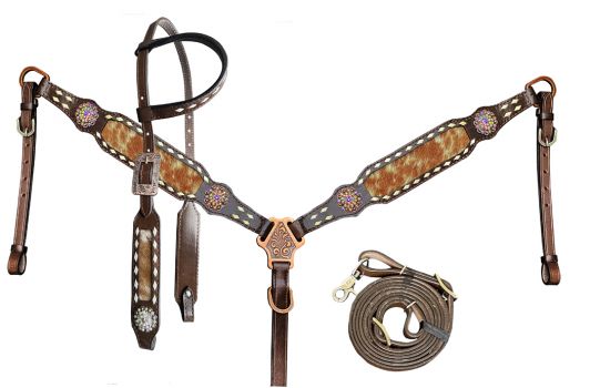 Hair On Cowhide Headstall & Breast Collar Set - Henderson's Western Store