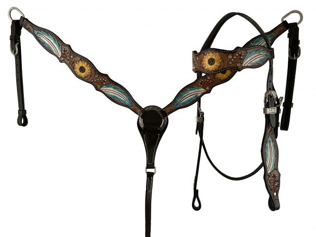 Sunflower W/Feathers Headstall Set - Henderson's Western Store