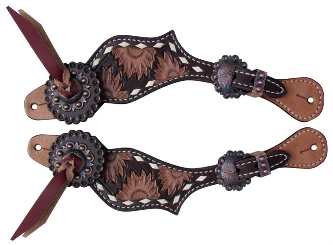 Sunflower Tooled Spur Strap Spur Strap shiloh   