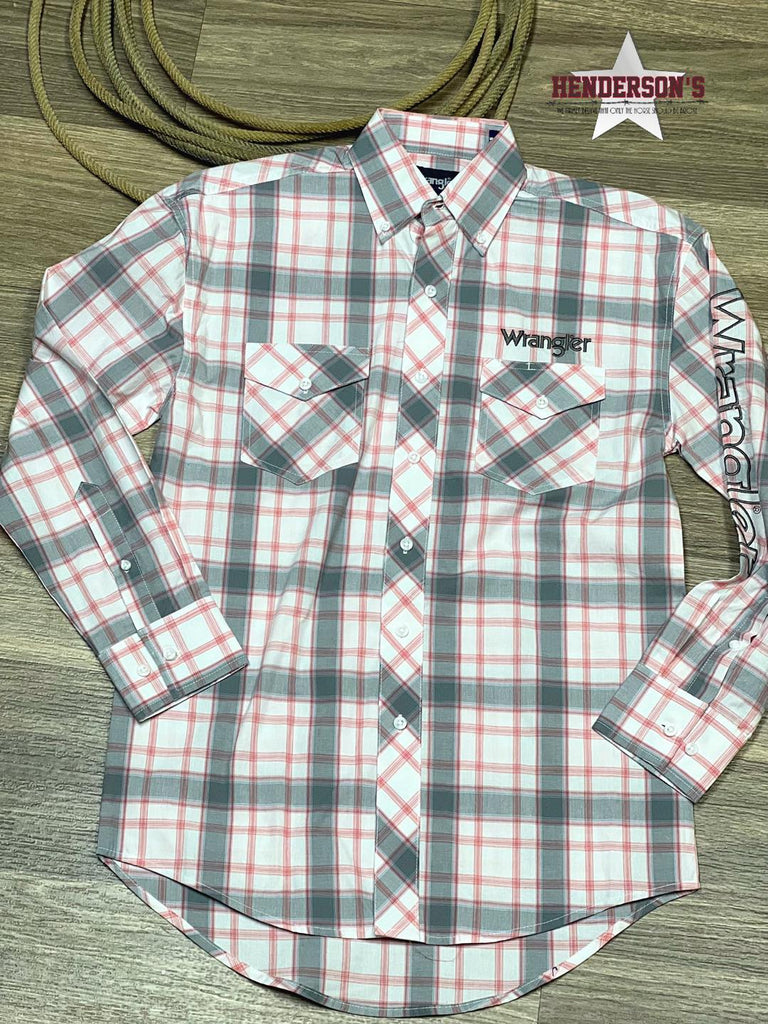 Men's Wrangler Logo Plaid ~ White - Henderson's Western Store