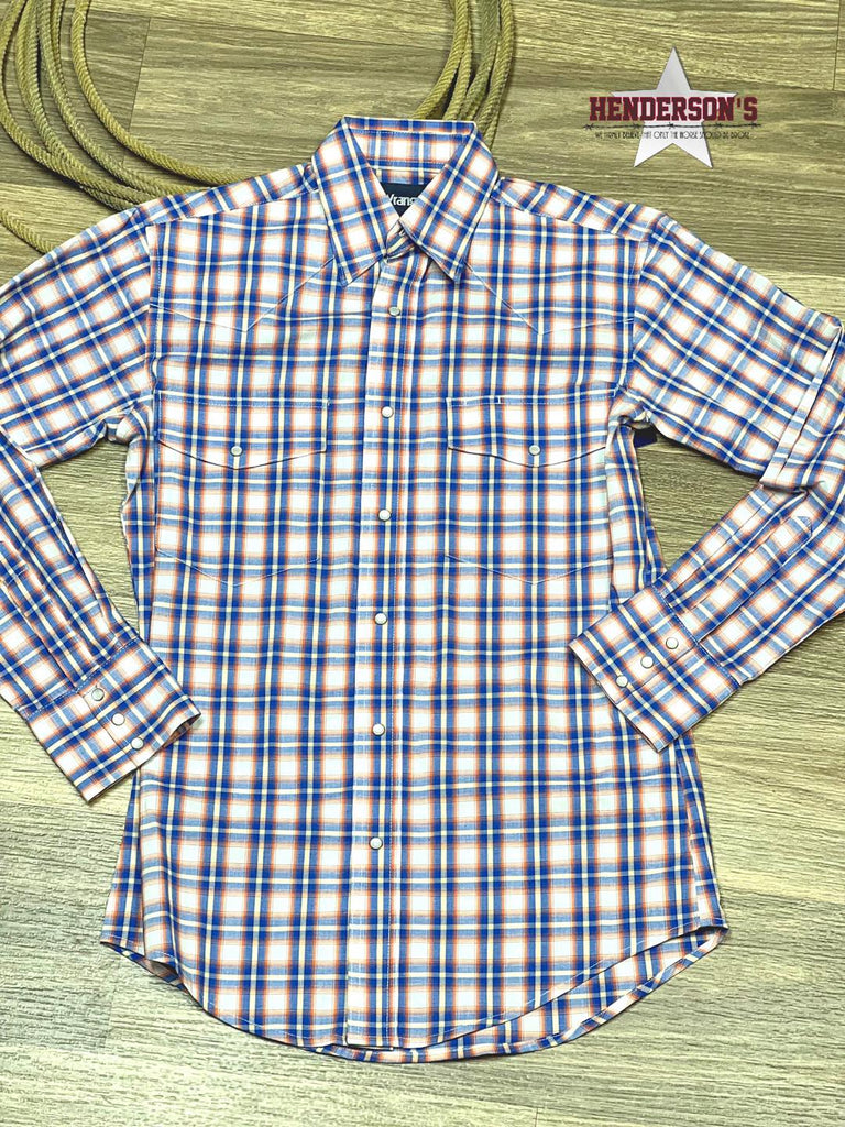 Men's Wrangler Classic Plaid ~ Royal & Orange - Henderson's Western Store