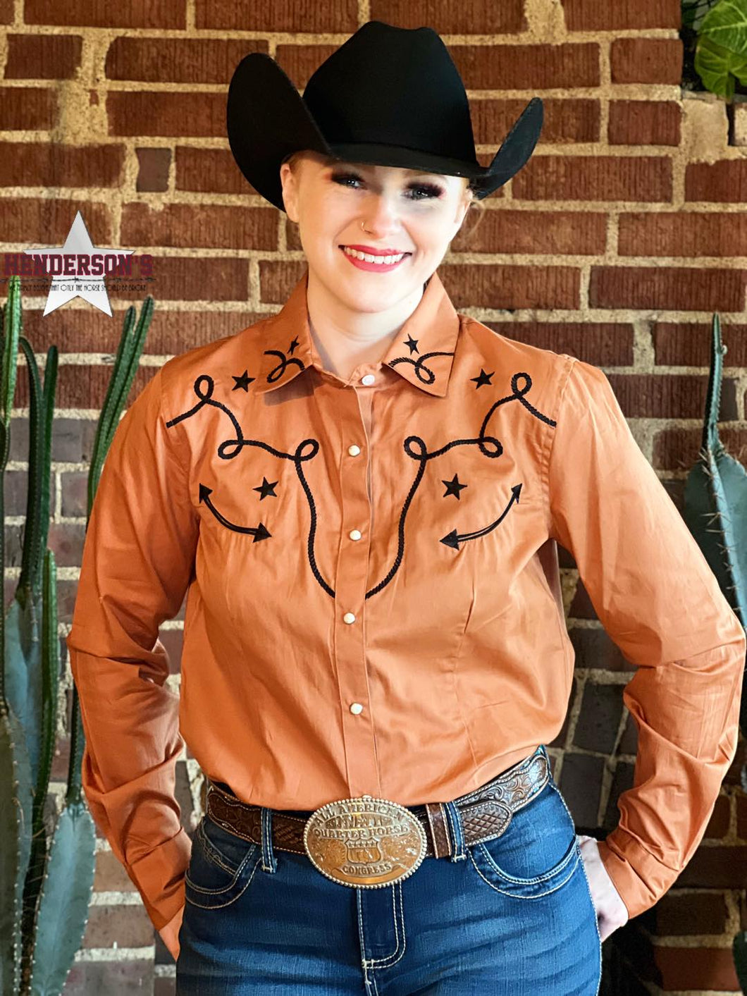 Ladies Bronc Rider Vintage Snap ~ Camel - Henderson's Western Store