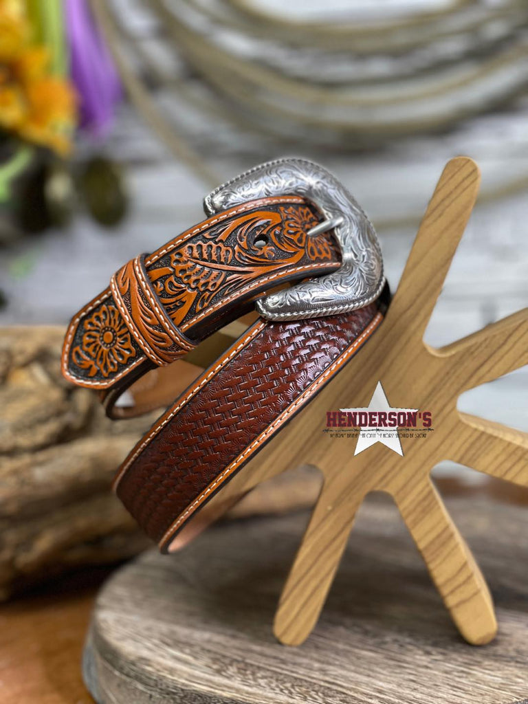 Floral Tab Basketweave Belt - Henderson's Western Store