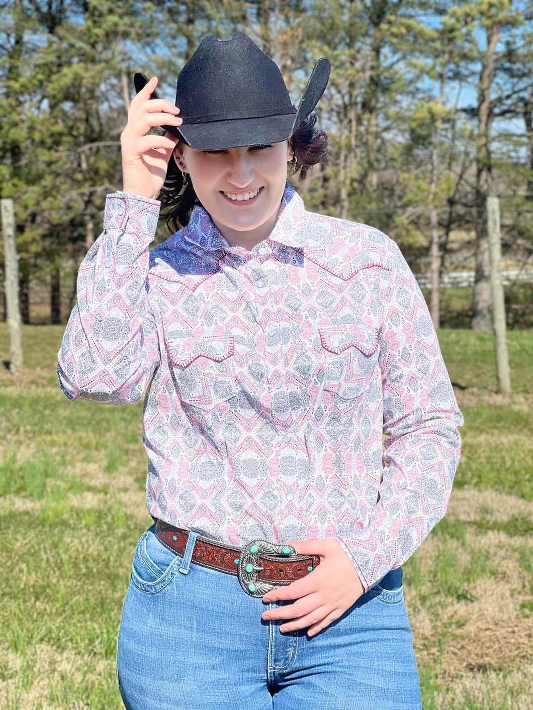 Ladies Rough Stock Plaid ~ Black & Burgundy - Henderson's Western Store