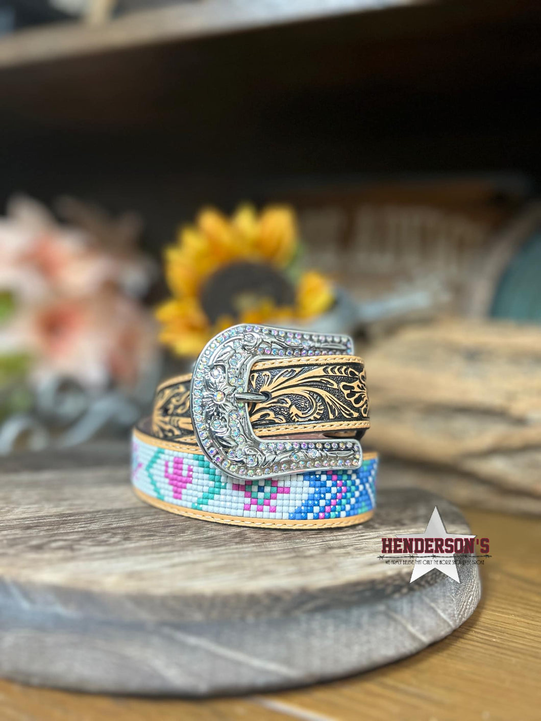 Girl's Angel Ranch Belt ~ Beaded Cactus - Henderson's Western Store