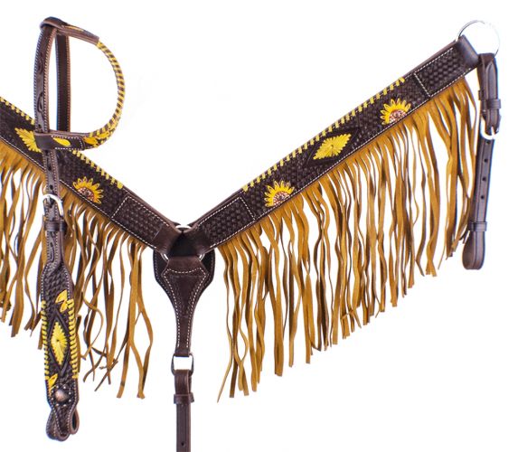 Headstall Set ~ Sunflower W/Fringe - Henderson's Western Store