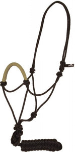 Load image into Gallery viewer, Black Poly Rope Halter &amp; Lead with Solid Color Wrapped Nose Halters Mustang   