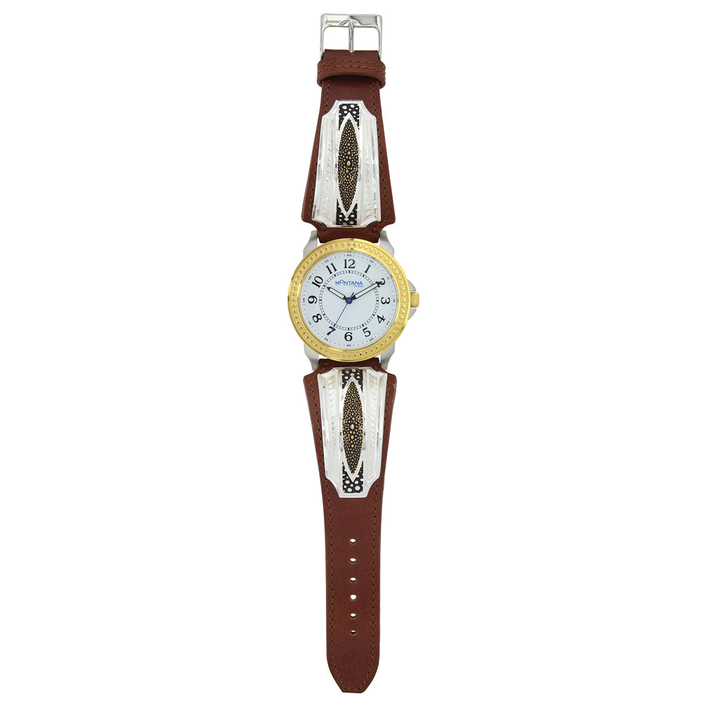 Two Tone River Pebbles Leather Watch Jewelry Montana Silver   
