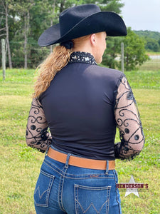 Load image into Gallery viewer, Sheer Sleeve Concealed Zipper Show Shirt ~ Black - Henderson&#39;s Western Store