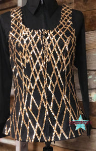 Load image into Gallery viewer, Black &amp; Gold Show Vest Vest Cowgirl Junk Co.   