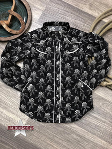Load image into Gallery viewer, Girl&#39;s Black &amp; Cream Floral Print - Henderson&#39;s Western Store