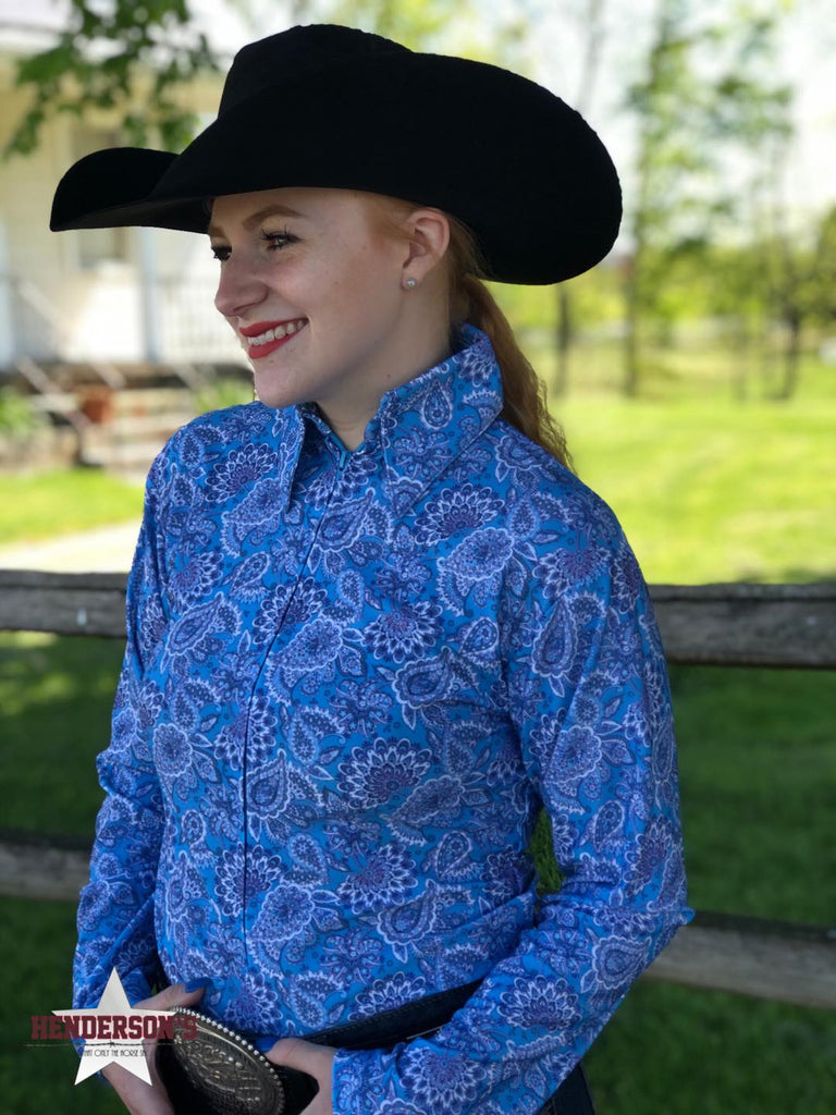 Elastane Front Zip Shirt ~ Blue Paisley Show Shirt Royal Highness   