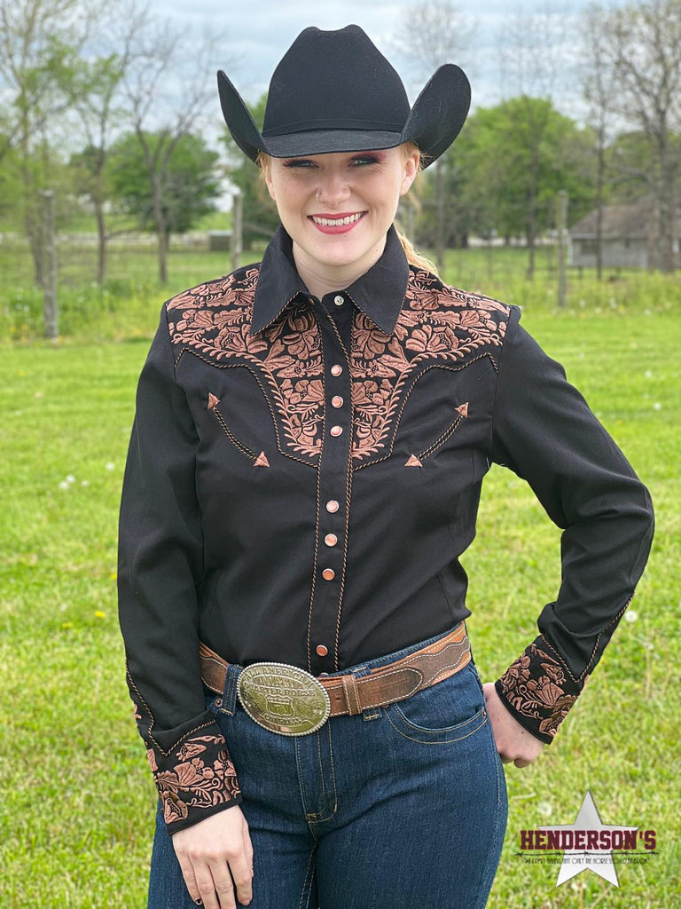 Floral Tooled Western Shirt ~ Bronze Show Shirt Scully   