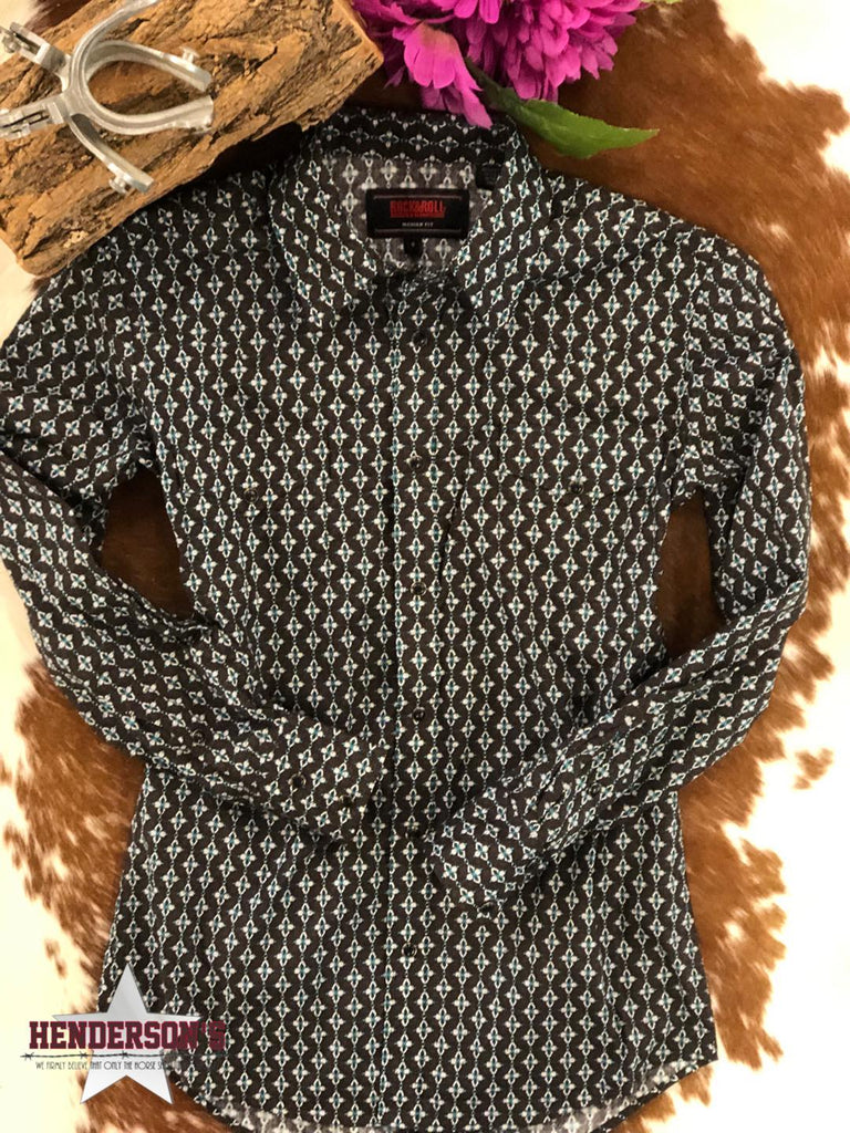 Men's Aztec Print Snap ~ Brown W/Turquoise Men's Shirts Pandhandle Slim   