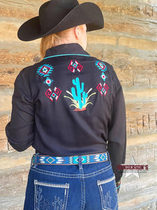 Load image into Gallery viewer, Cactus Embroidered ~ Turquoise - Henderson&#39;s Western Store