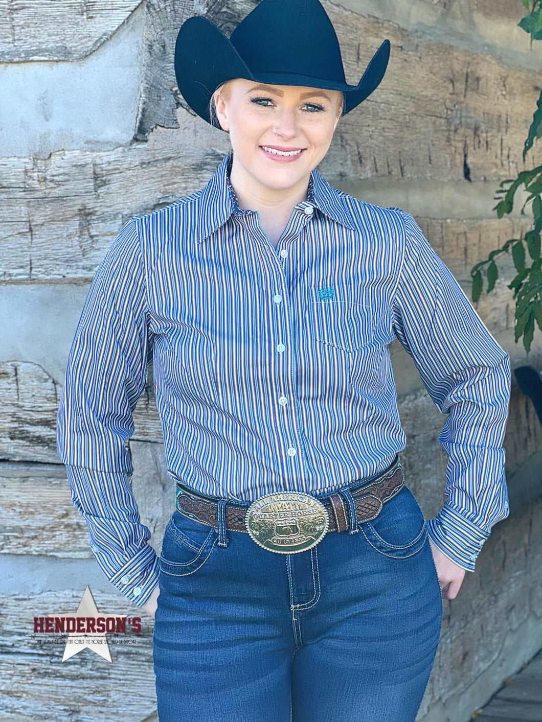 Ladies Cinch ~ Green Tencel Stripes - Henderson's Western Store