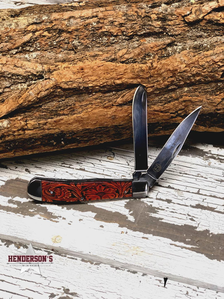 Circle SH Knife ~ Floral Tooled Knife western fashion   