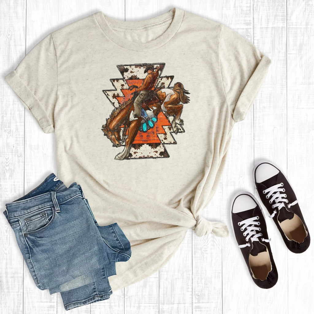 Cowhide & Orange Aztec Broco Tee - Henderson's Western Store