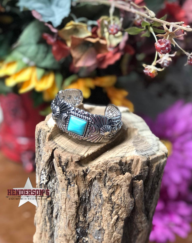 Flourished Turquoise Cuff Jewelry Montana Silver   