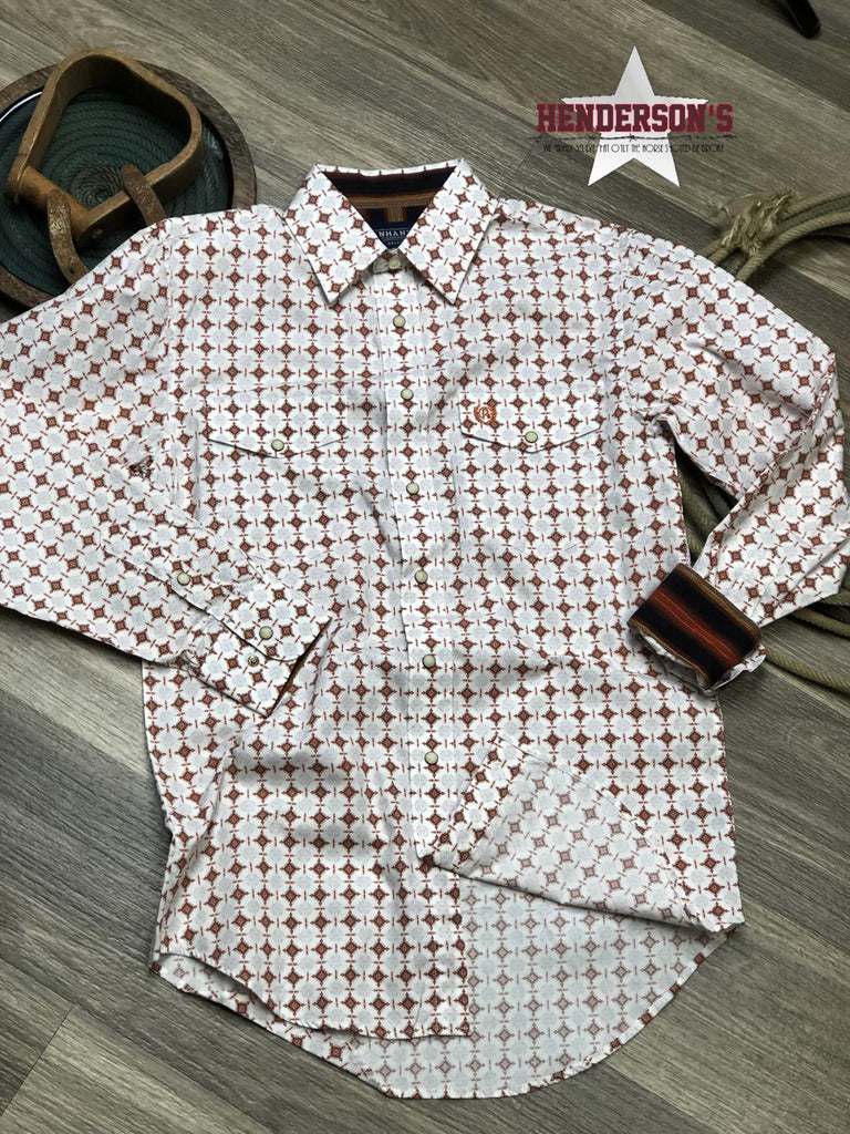 Men's Geo Print Snap ~ Rust - Henderson's Western Store