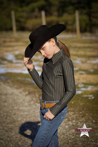 Load image into Gallery viewer, Stripped Horsemanship Shirt ~ Youth Grey Children&#39;s Show Wear Show String, LLC   