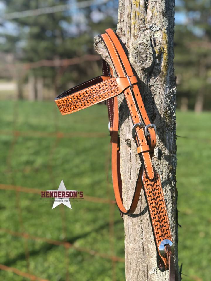 Leather Headstall ~ Tan Hand Tooled ~ SH Collection Headstalls Henderson's Western   