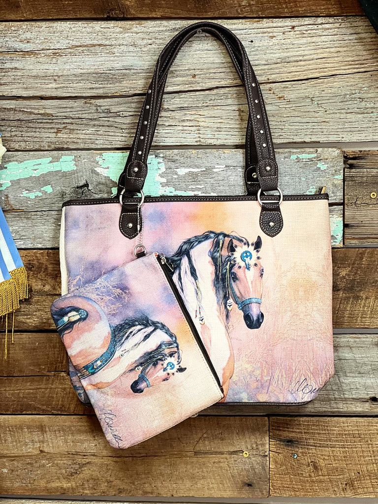 Montana West Horse Canvas Tote Bag with Clutch - Henderson's Western Store