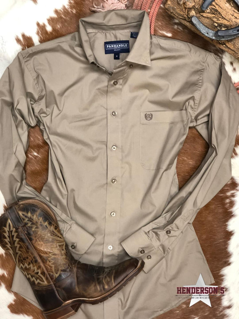 Men's Solid Button Down ~ Taupe Men's Shirts Pandhandle Slim   