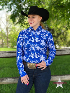 Load image into Gallery viewer, Elastane Front Zip Shirt ~ Blue Flower Show Shirt Royal Highness   