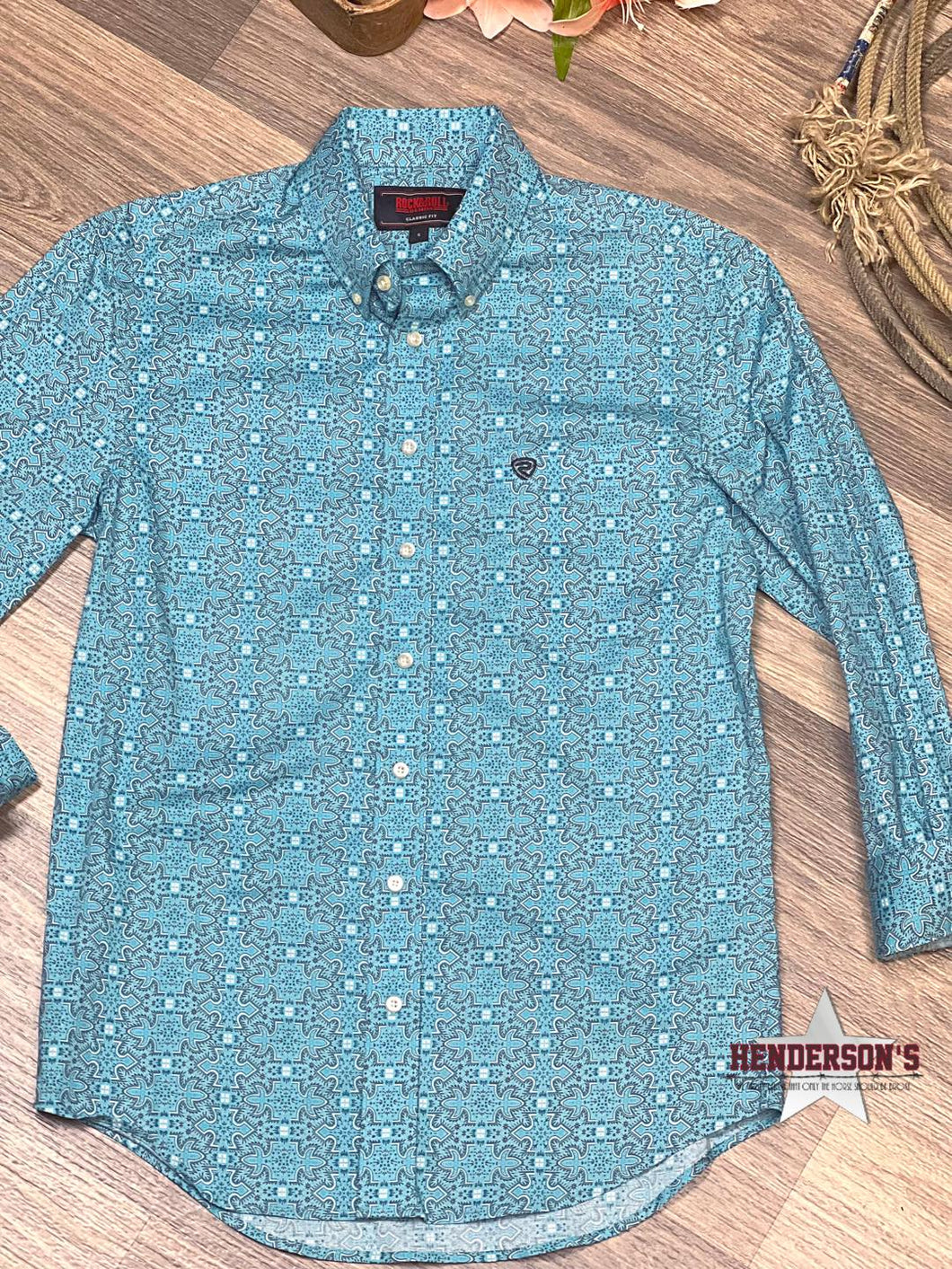 Men's Rock & Roll Print ~ Teal Medallion - Henderson's Western Store