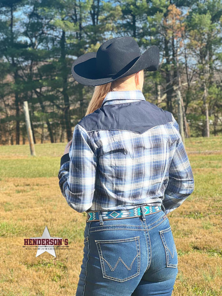 Ladies Retro Plaid Snap ~Navy - Henderson's Western Store