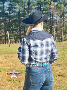 Load image into Gallery viewer, Ladies Retro Plaid Snap ~Navy - Henderson&#39;s Western Store