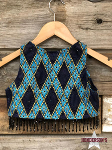 Load image into Gallery viewer, Navy Triangles Youth &quot;Mini&quot;  Bolero with Beads Vest Cowgirl Junk   