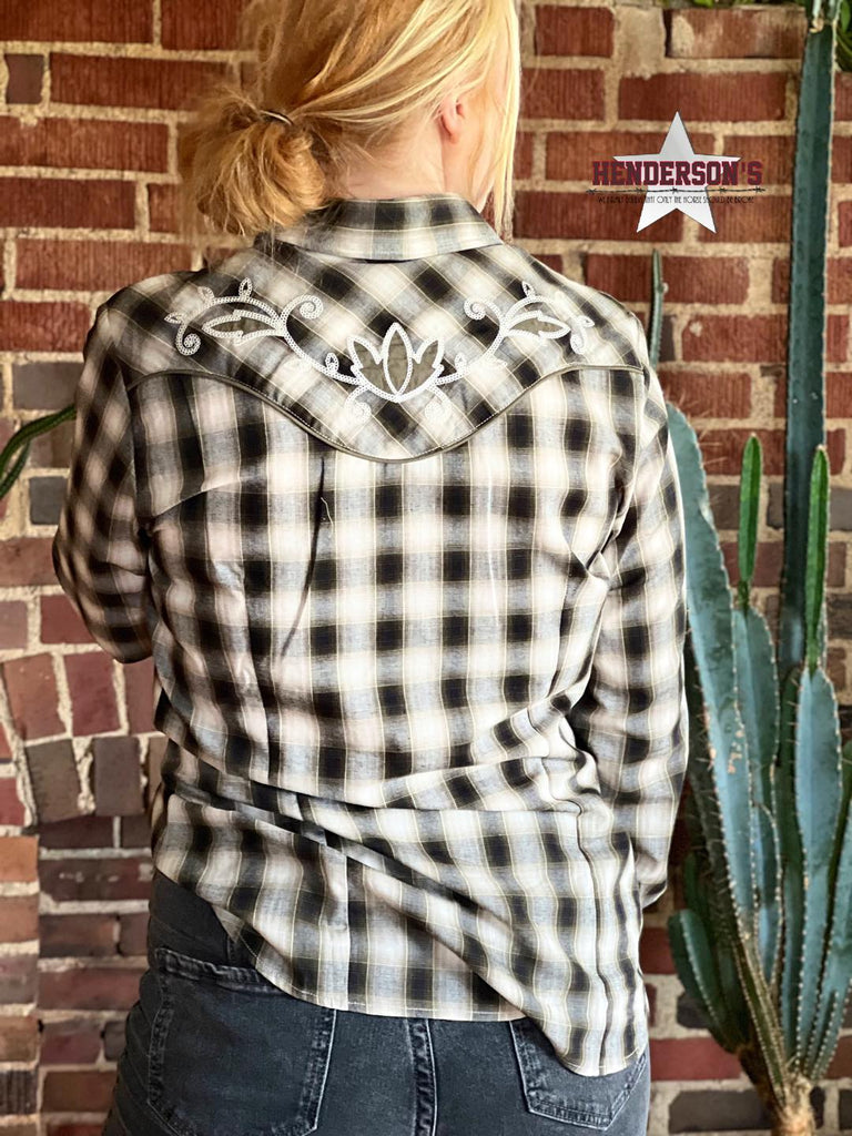 Ladies Retro Shirt by Roper ~ Black & Olive - Henderson's Western Store