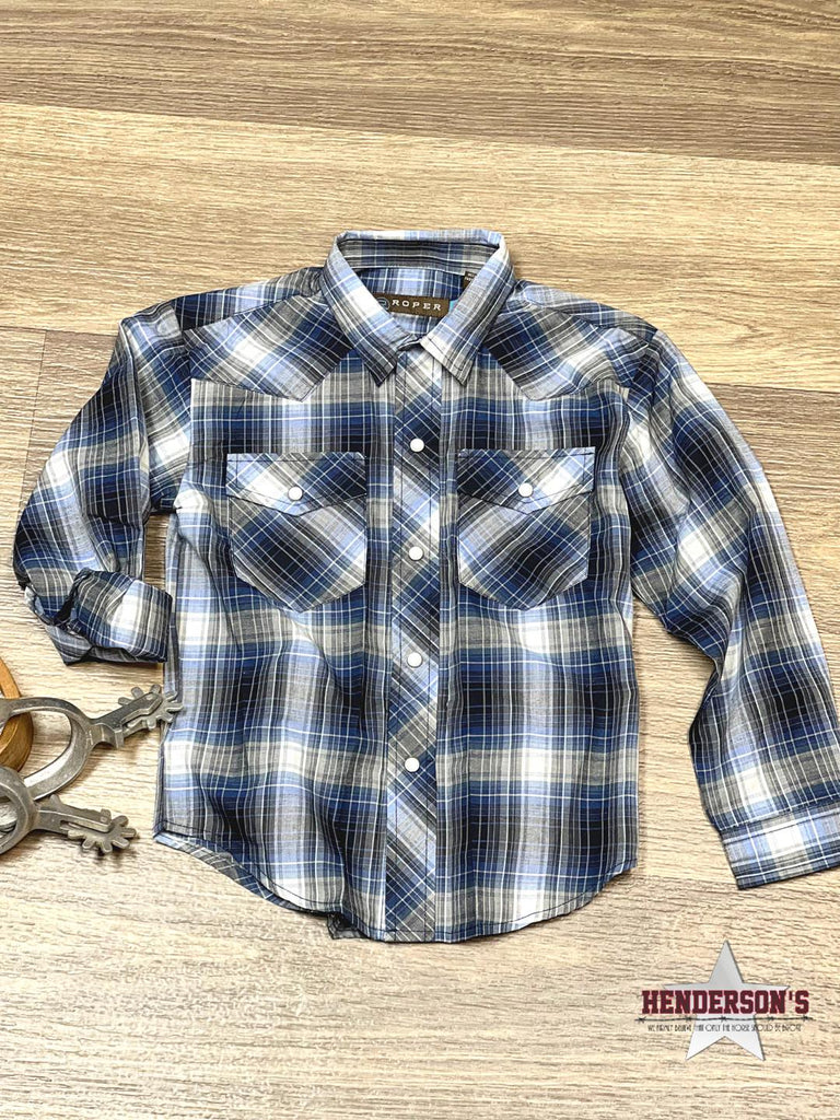 Boy's Navy Woven Plaid - Henderson's Western Store
