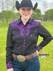 Load image into Gallery viewer, Floral Tooled Western Shirt ~ Purple - Henderson&#39;s Western Store